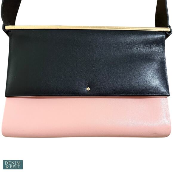 🖤💗 Kate Spade Colorblock Black Pink Leather Shoulder Bag with Gold Bar~RARE!! - Picture 2 of 16